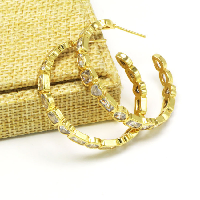EC1707  2021Chic Gold Plated CZ Micro Pave Cross Hamsa Hand Star Link Chain Smiley Crescent Moon and Star Hoops Earring,
