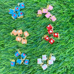 JS1605 Rainbow Enamel Multicolor Drink Tea Milk Coffee Cup with Heart Pattern Jewelry Charms