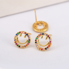 EC1177 Smiley Jewelry Earring Collection Gold plated Cubic zirconia CZ Diamond Pave Smile Face Smiley Studs Earrings