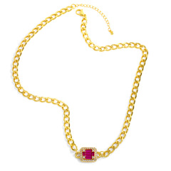 NZ1216 colored CZ diamond mirco pave charms gemstone Pendant link chain Necklaces jewelry gift for lady