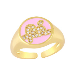 RM1333 Fashion18k Gold Plated Diamond Cubic Zirconia CZ Paved Initial Letter Fe Signet Enamel Rainbow Colorful Rings