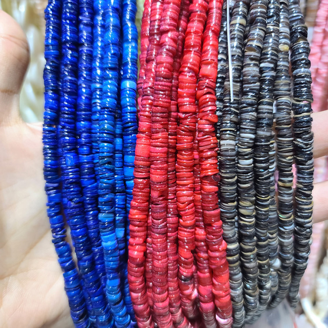 SP4072 Rainbow Tinted Pink orange white beige black blue shell heishi disc spacer beads