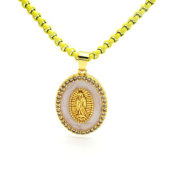 NM1279 Fashion Gold Plated Rainbow Enamel CZ Virgin Mary Pendant Pop Box Chain Necklaces for Women 2021