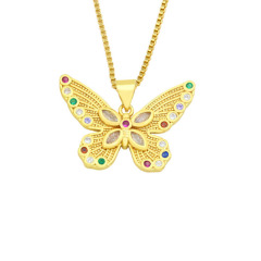 NZ1278 Chic 18k gold plated Diamond CZ Crystal butterfly pendant necklace for women