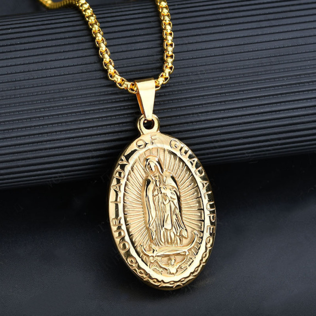 NS1122  Fashion Christian Jewelry Steel Oval Charms Pendant Necklace,Stainless Steel Gold Plated The Virgin Mary Men Necklace