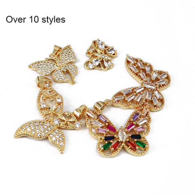 CZ8074 Hotsale 18k Gold Plated CZ Zircon Micro Pave Butterfly Charm Pendant for Necklace Jewelry Making