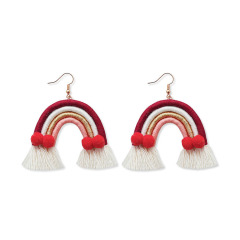 ET1064 pom pom tassel large rainbow earring multilayer handmade cotton thread hairball bohemian jewelry women earring