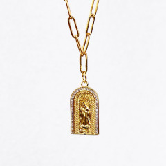 NZ1117  Trendy charm CZ Blessed Mother Mary pendant ladies necklace, fashion brass with cubic zircon Virgin Mary women necklace
