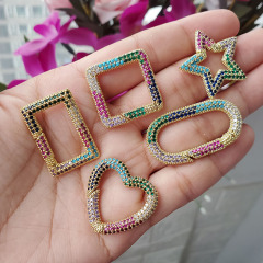CZ8348 Gold Rainbow Star Heart Square Rectangle Oval Shape CZ Micro pave Spring Snap Hook Clasps,Carabiner Clasps Locks