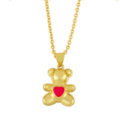 NM1184 2021gummy enamel colorful heart bear charms Pendant Necklace for Women