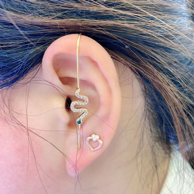 EC1736 CZ Micro Pave Bar Ear Pin Jewellery Cartilage earring Edgy Long pin Hook  ear cuff Climber earring Needle earring
