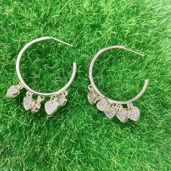 EC1746 2021Gold Plated CZ Micro Pave Butterfly Love Heart Link Chain Post Semi Hoops Earring,