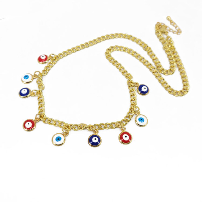 NM1042 Wholesale gold plated rainbow enamel evil eyes crescent moon and star dangle charms celestial chocker necklace