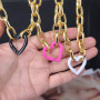 NM1057 Gold Enamel Love Heart Spring Gate Clasp Buckle Chunky Chain Necklace ,Valentine's Day Gift For Lover Mom
