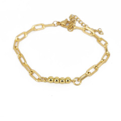 BC1413 Dainty Gold Coffee Bean Diamond Zircon Cubic Zirconia Rectangular Baguette Curb Link Chain Bracelets for Ladies