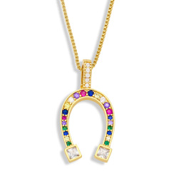 NZ1217 new model rainbow CZ diamond mirco pave charms eyes horse shoe Pendant Necklaces jewelry for lady