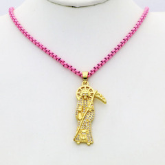 NZ1323 18K Gold Plated CZ Paved Saint Jude San Judas Tadeo Pendant Enamel Box Chain Catholic Jewelry, Religious Necklace