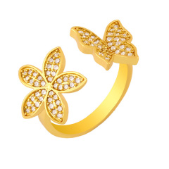 RM1232 New Dainty 18K Gold Plated Crystal Diamond CZ Micro Pave Butterfly Rings For Women Ladies
