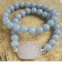 BRH1221 Hot sale aquamarine beaded druzy bracelet set