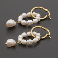 EP1005 fashion stainless steel pearl women hoop earring ,trendy freshwater pearl ladies earring
