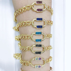 BC1339 Fashion Gold plated Brass colourful CZ Micro Pave wrist Ladies chain bracelet charm women copper bracelet BC1339 Fashion Gold plated Brass colourful CZ Micro Pave wrist Ladies chain bracelet charm women copper bracelet