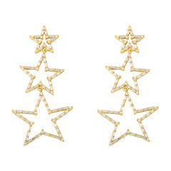 EC1646  Hot Sale  CZ Baguette Paved Triple Stars Drop Stud Earrings for Ladies 2021