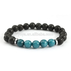 BN5045 new matching gemstone Yingyang couple bracelet set,teal green quartz & lava relationship elastic bracelet for couple
