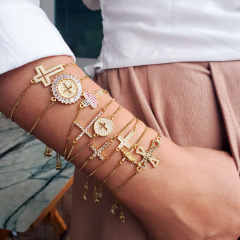 BC1270 Fashion Gold plated Brass CZ Micro Pave diamond cross wrist chain bracelet for women BC1270 Fashion Gold plated Brass CZ Micro Pave diamond cross wrist chain bracelet for women