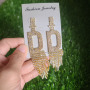 EM1307 Boho Holiday Jewelry Big Rhinestone Crystal Initial Earring, Gold Large Letter Alphabet Tassel Stud Earrings for Women