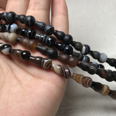 AB0823 Matte black brown striped agate gourd beads,vintage black banded agate gourd beads,mala focal beads