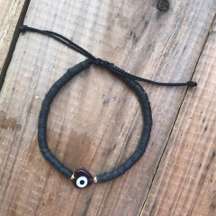 BP1007 Trial Jewelry Black African Vinyl Discs Polymer Clay Disc Heishi Beads Eye Heart Charm Macrame Bracelets