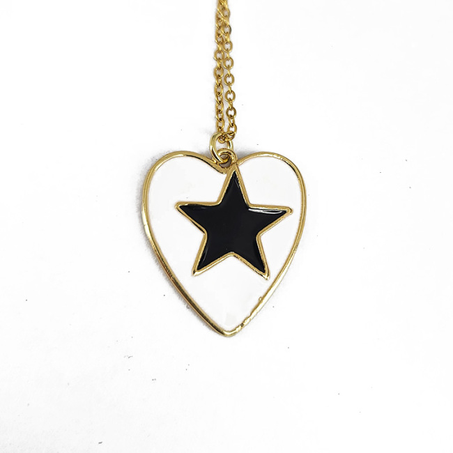 NM1183 2021 Summer Beach Jewelry Gold Plated Neon Enamel Multi Color Star on Heart Shape Pendant Chain Necklaces
