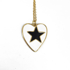 NM1183 2021 Summer Beach Jewelry Gold Plated Neon Enamel Multi Color Star on Heart Shape Pendant Chain Necklaces