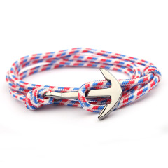 BM3009 fashion stainless steel  terylene cord / polyester fibre rope with steel anchor connector wrist men's bracelet