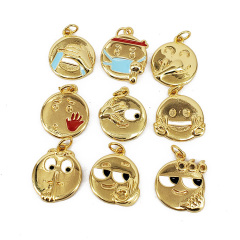 JS1542 Fun 18k Gold Plated Smiley Happy Face Emoticon Emoji Charm Pendants for Bracelet Necklace Earring Making Supplies