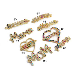 CZ8152 Mother's Day Gift Metal Brass Zircon Paved Mom Mama Connectors for Bracelet Necklace Making