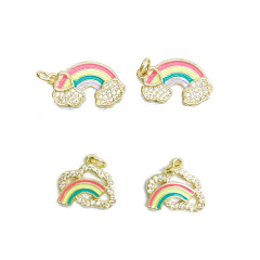 CZ8428 CZ diamond pave Gold Plated brass metal rainbow multi colored enamel charms Pendant CZ8428 CZ diamond pave Gold Plated brass metal rainbow multi colored enamel charms Pendant