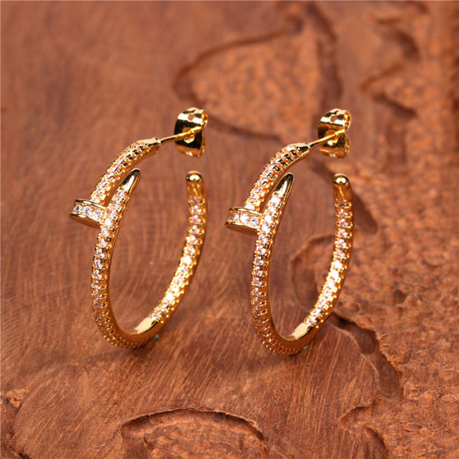 EC1611 Popular Chic Dainty Gold Zircon CZ Micro Hoops with Spike Charm Huggie Earring