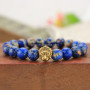 BRS1502-5 natural gemstone blue imperial jasper stainless steel lion head bracelet