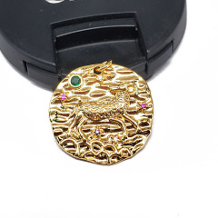 CZ8263 Star Constell Rainbow Gold Plated CZ Micro Pave Horoscope Zodiac Sign Round Coin Disc Pendant for Necklace