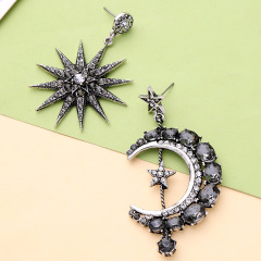 EM1110 Hot Sale Crystal Pave Moon Crescent and Star Mismatched Dangle Earrings for Women