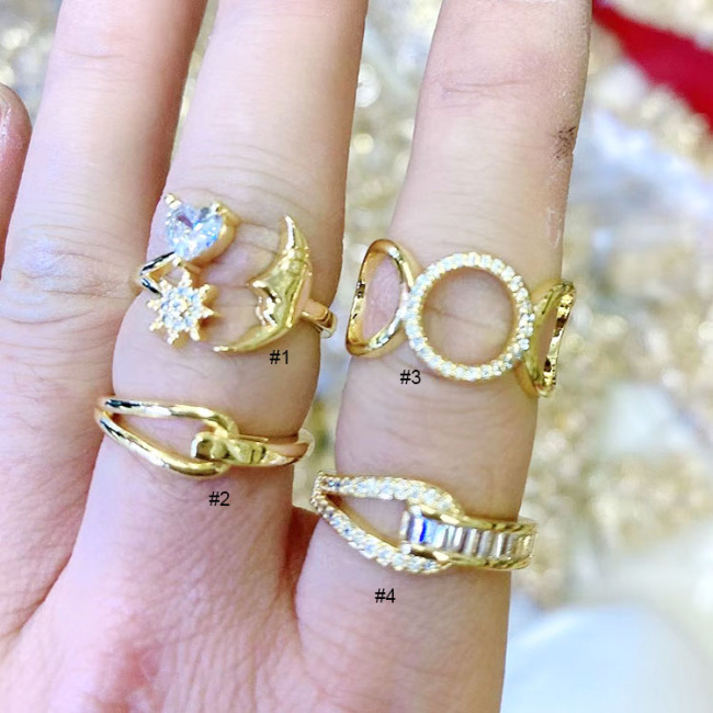 RM1186 Dainty Delicate  Minimalist Gold Plated Diamond CZ Micro Pave Moon and Star Buckle Stack Cocktail Rings for Ladies