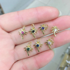 CZ8235 Dainty Mini Gold Plated CZ Micro Pave Palm Tree Beach Charms for Jewelry Making