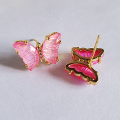 EM1272 Fashion Colourful butterfly women stud earrings , Charm 18k gold plated brass insect styles ladies earring