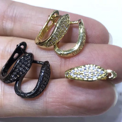 CZ7781 Diamond Gold Silver Black LatchBack Earring, CZ Micro Pave Leverback Hoop Earring hook finding with bail jump ring