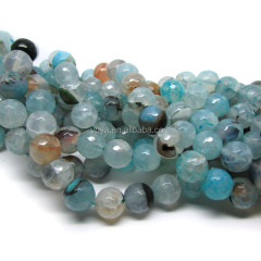 AB0384 Hot Sale Faceted Light Blue Dragon Veins Agate Round Beads