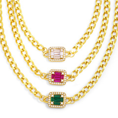 NZ1216 colored CZ diamond mirco pave charms gemstone Pendant link chain Necklaces jewelry gift for lady NZ1216 colored CZ diamond mirco pave charms gemstone Pendant link chain Necklaces jewelry gift for lady
