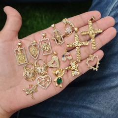 CZ8492 Dainty CZ Micro Pave Jewelry Charms 18k Gold CZ Paved Bear Footprint St Benedict Virgin Mary Charm Pendants