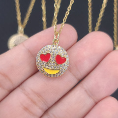 NZ1261 fashion happy face pendant ladies necklace ,charm smile face pendants custom O chain necklace for women