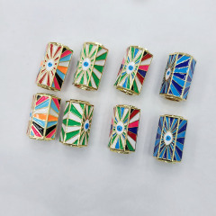 JF8723 Enamel Rainbow Colorful 18K Gold Evil Eye Hexagon Payer Box Barrel Tube Spacer Beads for Jewelry Making